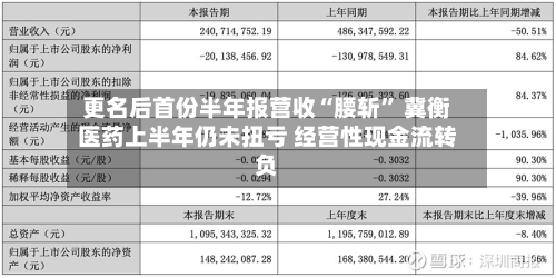更名后首份半年报营收“腰斩	” 冀衡医药上半年仍未扭亏 经营性现金流转负-第3张图片