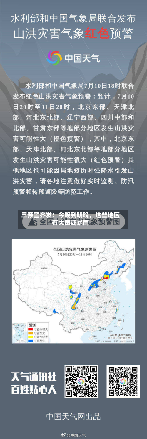 三预警齐发！今晚到明晚	，这些地区有大雨或暴雨-第1张图片