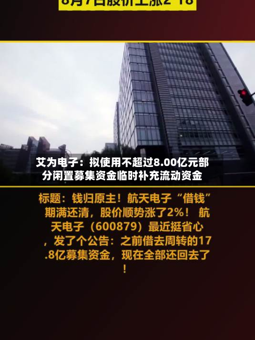 艾为电子：拟使用不超过8.00亿元部分闲置募集资金临时补充流动资金-第1张图片