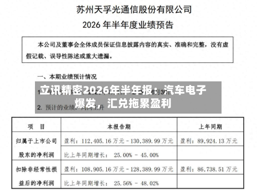 立讯精密2026年半年报：汽车电子爆发	，汇兑拖累盈利-第1张图片