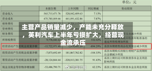 主营产品销量减少	，产能未充分释放，英利汽车上半年亏损扩大，经营现金流承压-第2张图片