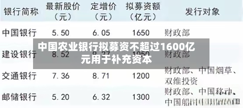 中国农业银行拟募资不超过1600亿元用于补充资本-第3张图片