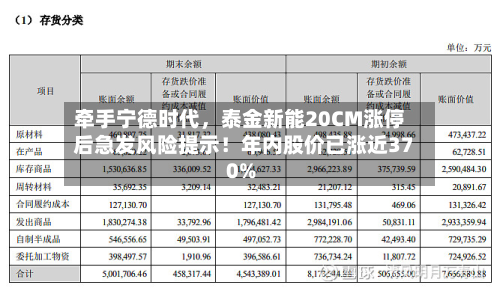 牵手宁德时代	，泰金新能20CM涨停后急发风险提示！年内股价已涨近370%-第1张图片